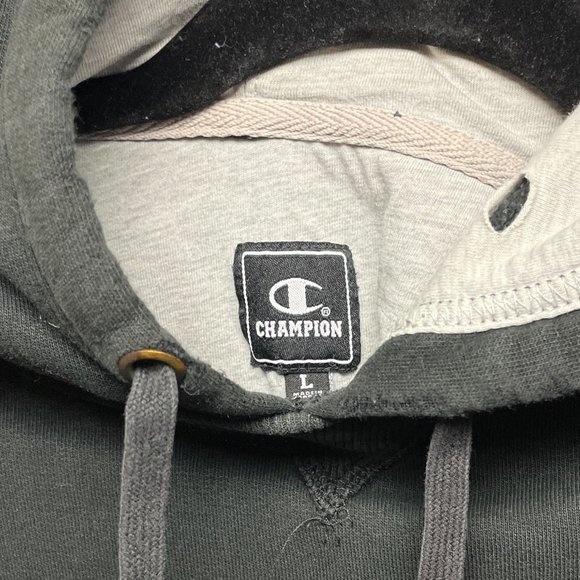 Faded Black Distressed Champion Hoodie - Size Large - Picture 3 of 10